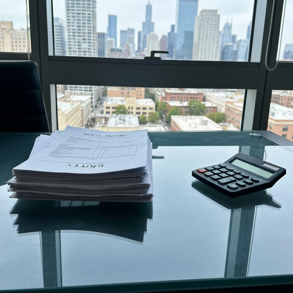 Documents de comptabilité location meublée et calculatrice