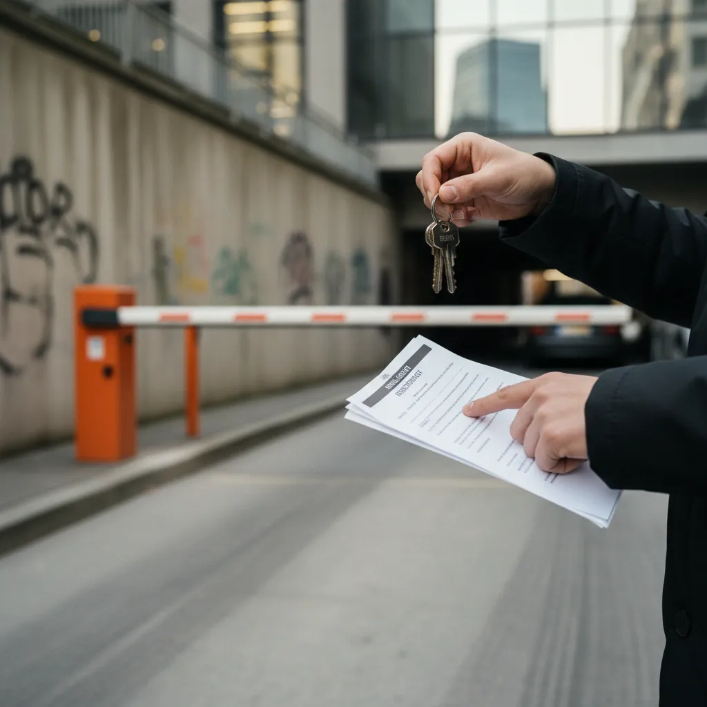 Remise des clés et signature du bail pour une place de parking en ville