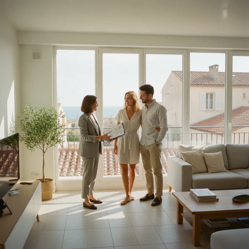 Visite d'un appartement à vendre dans un quartier résidentiel de Marseille