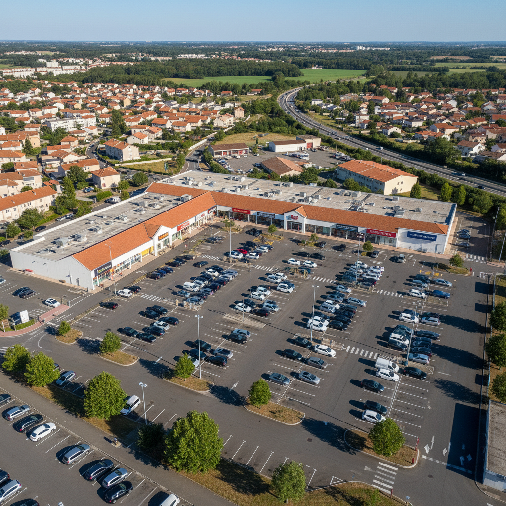 Centre commercial vu du ciel représentant un actif typique de SCPI commerces
