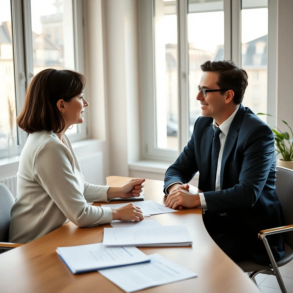 Consultation juridique entre un avocat et des copropriétaires pour un litige en copropriété