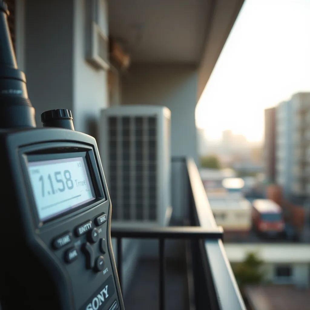 Mesure du niveau sonore d'une unité extérieure de climatisation par un sonomètre professionnel
