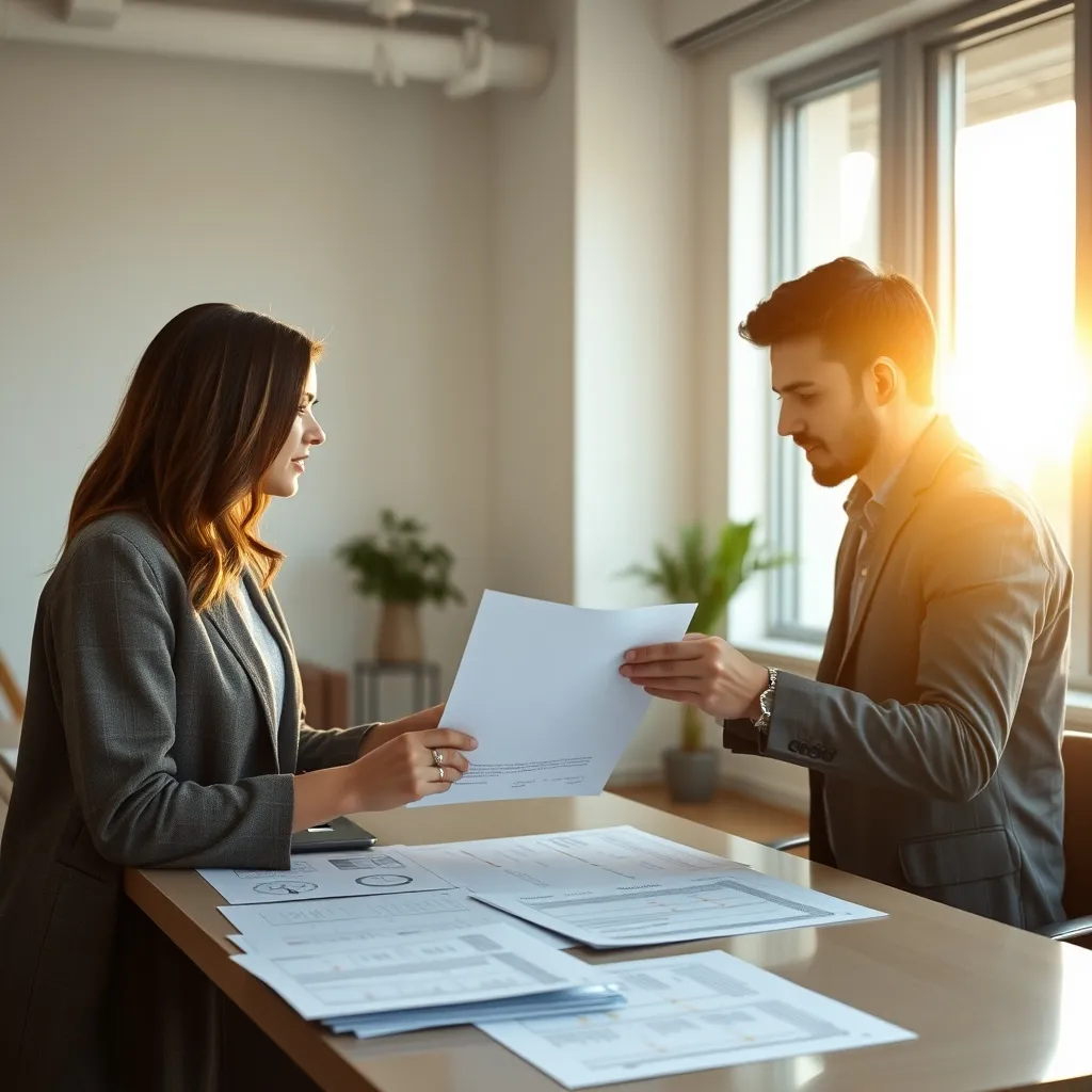 Un conseiller immobilier présente les différents modèles de compromis