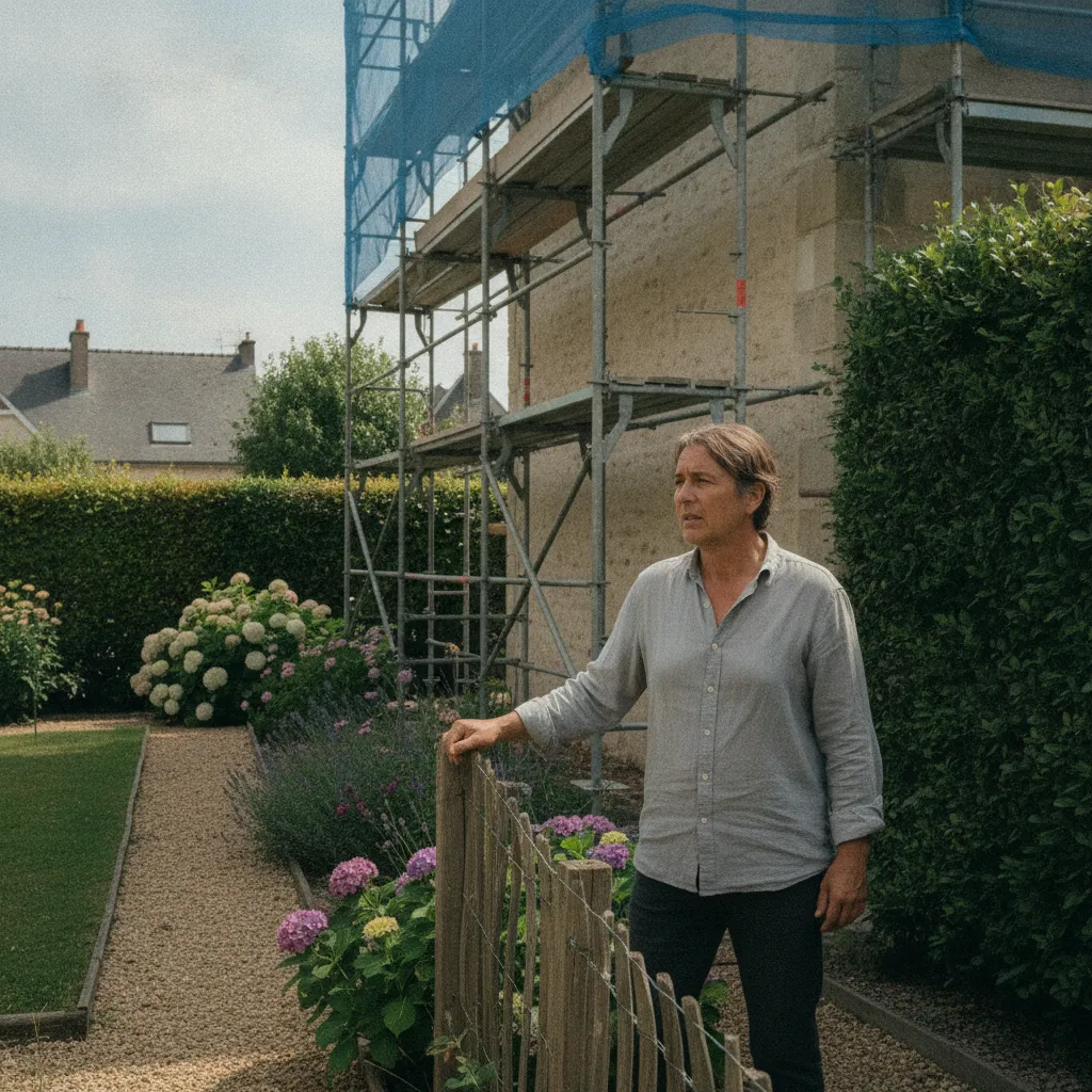 Un riverain constatant les travaux de construction sur un terrain voisin