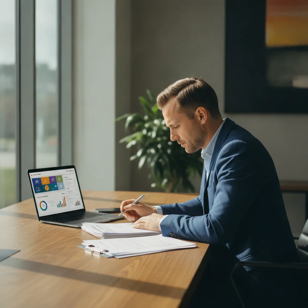 Gestionnaire locatif analysant le suivi des loyers sur une plateforme digitale