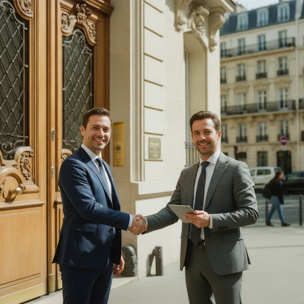 Propriétaire signant un mandat de gestion avec un professionnel de l'immobilier