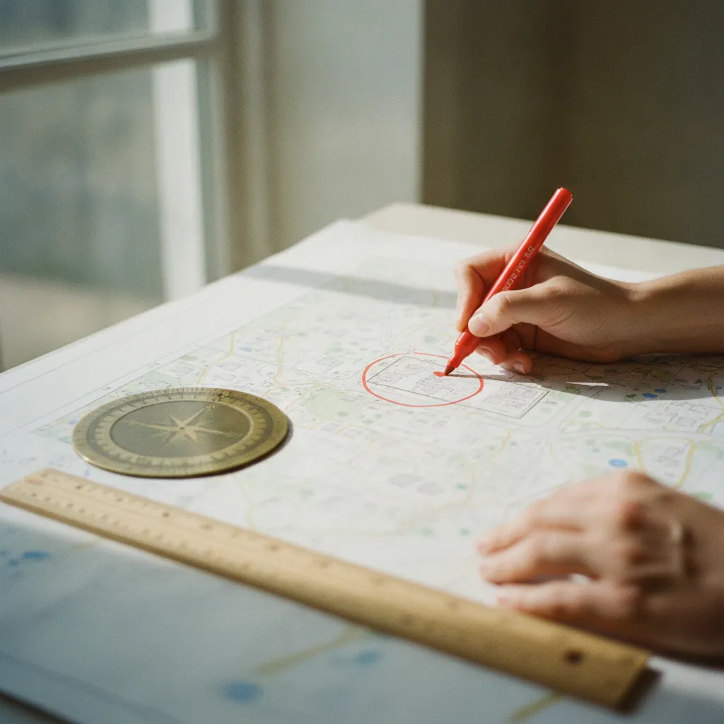 L'annotation du plan de situation inclut le contour de la parcelle en rouge et l'indication du Nord