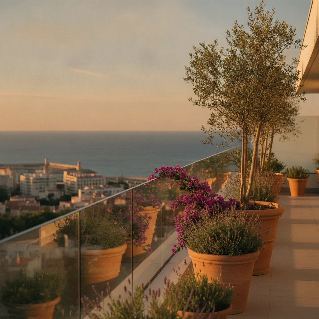 Terrasse d'un appartement neuf avec vue mer dans le 8e arrondissement de Marseille